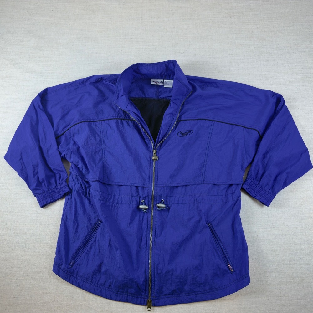 Vintage Reebok Windbreaker Jacket Mens Large Blue Full Zip Nylon Drawstring